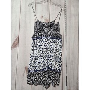 BB Dakota Black White Blue Geometric Print Strappy Romper Skirt Size L
